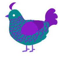 A teal and violet chicken with a lace pattern