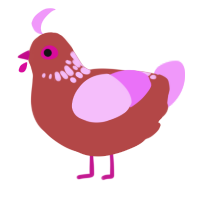 A red and lavender chicken with a neck-speckle pattern
