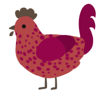 A red and maroon chicken with a speckle pattern