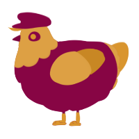 A maroon and orange chicken with a head pattern