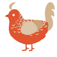A vermilion and beige chicken with a half-lace pattern