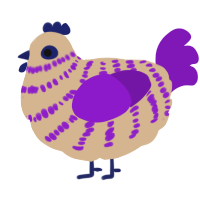 A beige and violet chicken with a bar pattern