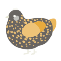 A grey and honey chicken with a speckle pattern