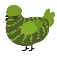 A olive and chartreuse chicken with a bar pattern