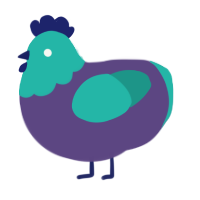 A overcast and turquoise chicken with a head pattern