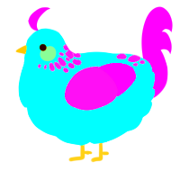A aqua and orchid chicken with a neck-speckle pattern