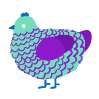 A mint and violet chicken with a lace pattern