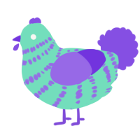 A mint and blurple chicken with a bar pattern
