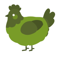 A chartreuse and olive chicken with a head pattern