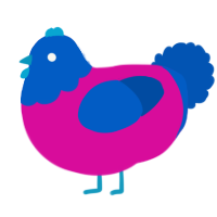 A fuchsia and ultramarine chicken with a head pattern