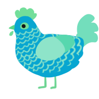 A cerulean and mint chicken with a lace pattern