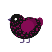 Vyx, a black and wine chicken with a speckle pattern