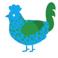 A sky and viridian chicken with a speckle pattern