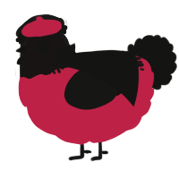 A crimson and black chicken with a neck-band pattern
