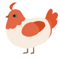 A cream and vermilion chicken with a head pattern