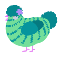 A spring and teal chicken with a bar pattern