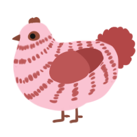 A rose and red chicken with a bar pattern