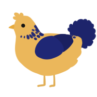 A honey and navy chicken with a neck-speckle pattern
