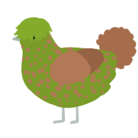 A chartreuse and brown chicken with a speckle pattern