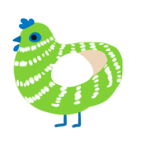 A grass and cream chicken with a bar pattern
