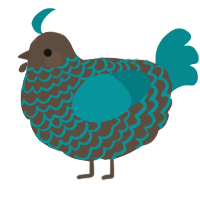 A bark and teal chicken with a lace pattern