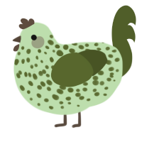 A gluppy and olive chicken with a speckle pattern