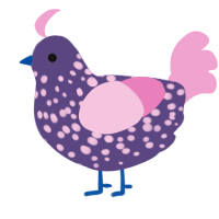 A overcast and pink chicken with a speckle pattern