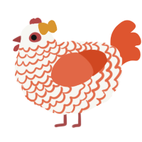 A white and vermilion chicken with a lace pattern