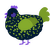 A tumblr and chartreuse chicken with a speckle pattern