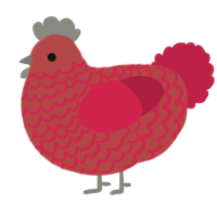 A red and crimson chicken with a lace pattern