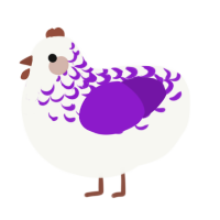 A white and violet chicken with a half-lace pattern
