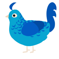 A cerulean and ultramarine chicken with a half-lace pattern