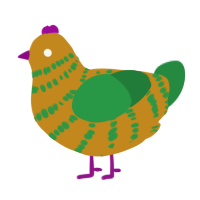 Piña Coqlada, a ochre and viridian chicken with a bar pattern