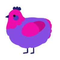A blurple and fuchsia chicken with a head pattern