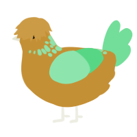 A gold and spring chicken with a neck-speckle pattern