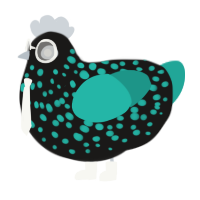 A sable and turquoise chicken with a speckle pattern