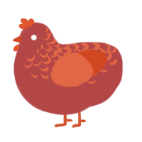 A red and vermilion chicken with a half-lace pattern