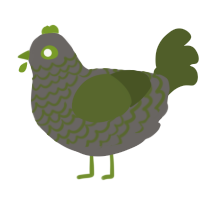 A grey and olive chicken with a lace pattern