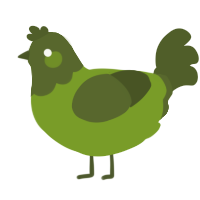 A chartreuse and olive chicken with a head pattern
