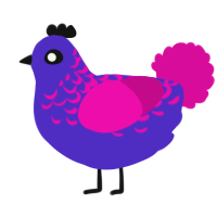A indigo and fuchsia chicken with a half-lace pattern