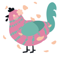 A orchid and sky chicken with a bar pattern