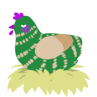 A viridian and beige chicken with a bar pattern