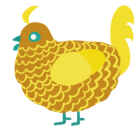 A ochre and yellow chicken with a lace pattern