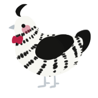 A white and black chicken with a bar pattern