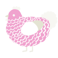 A pink and white chicken with a lace pattern