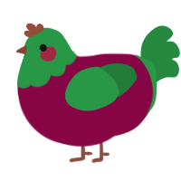 A maroon and viridian chicken with a head pattern