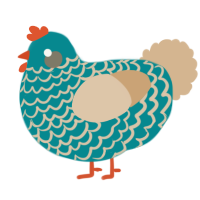 A teal and beige chicken with a lace pattern