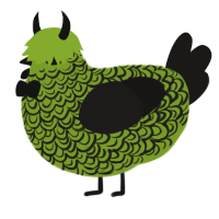 A chartreuse and sable chicken with a double-lace pattern