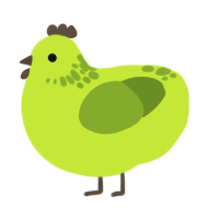 A lime and chartreuse chicken with a neck-speckle pattern