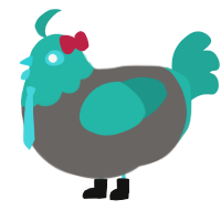 A grey and turquoise chicken with a head pattern